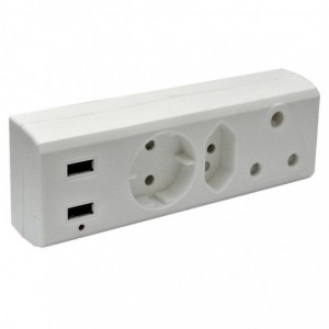 ADAPTOR - 3 WAY-1x16A-New1x5A-Shuko 5A-2x2.1A USB