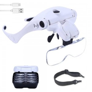 Rechargeable Head-Mounted Magnifying Glasses with LED Light &amp; Interchangeable Lenses