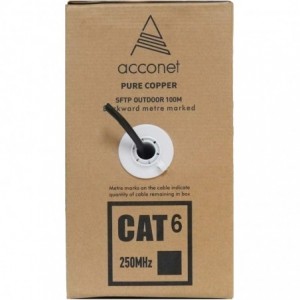 Acconet 100m Roll- Black- Solid Copper- UV protected- STP- CAT6 Cable (Outdoor Use)