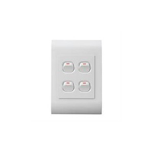 Lesco Pipelli 4 Lever 1 Way Flush Switch- Voltage: 220-240V  Amperage: 16A  Height: 100mm   Width: 50mm  Material: Polycarbonate