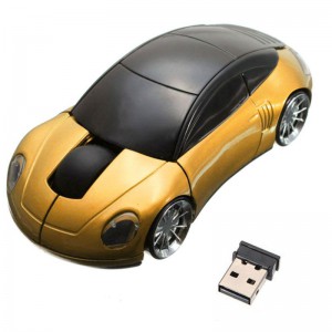 USB 2.4G 1600dpi 3D Optical Wireless Car Mouse - Black and Yellow