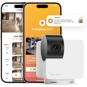 Petcube Cam 360 Smart Pet Monitoring Camera | 1080p HD Pan &amp; Tilt Wi-Fi Pet &amp; Home Security Camera | Full-Room Pet Monitoring with Smart 360° Visibility