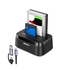 BENFEI 000423K USB-A / C 3.0 Male 2.5 / 3.5” SATA III 6Gbps Dual-Bay External Hard Drive Docking Station with Offline Clone Function- UASP 5Gbps and Included Charger For Power Supply – Black Colou