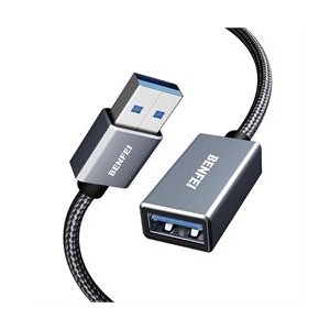 BENFEI 000393G USB-A 3.0 Male to Female Extension 0.5m Braided Cable with Nickle-Plated Connectors and Supports Data Transfer up to 5Gbps – Grey Colour