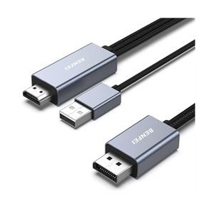 BENFEI HDMI to DisplayPort Male-to-Male with USB-A Male Power 1.8m Cable Supports Resolution Up To 4K@60Hz- Simultaneously Sync Video and Audio and Solid Nickle-Plated Connectors - Grey Colour