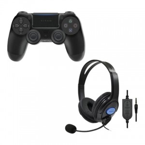 Wireless BT Cont &amp; Wired Headset Bundle PS4 - Blk