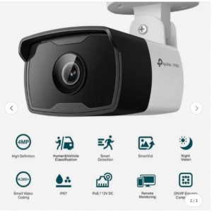 TP-Link VIGI 4MP Outdoor Bullet Network Camera- IR- PoE/12V DC- 4 mm Fixed Lens- IP67