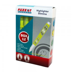 Parrot Slimline Marker Highlighters (Box of 12) - Yellow