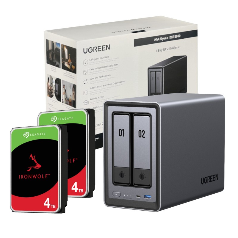 UGreen NASync DXP2800 2 Bay NAS with Seagate Ironwolf NAS 8TB SATA