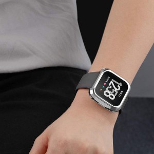 Fitbit Versa Bumper Protective Case and Screen Protector - Silver