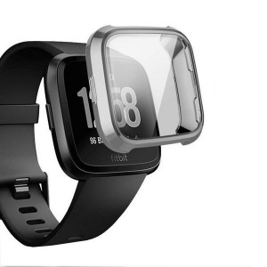 Fitbit Versa Bumper Protective Case and Screen Protector - Silver