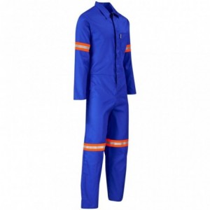 Safety Polycotton Boiler Suit - Reflective Arms Legs &amp; Back - Orange Tape