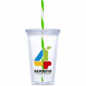 Malibu Double-Wall Plastic Tumbler &amp; Straw - 470ml