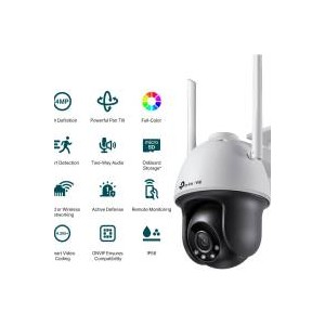 TP-Link VIGI 4MP Full-Color Wi-Fi Pan/Tilt Network Camera-  IR/White Light- 12V DC- 4 mm Fixed Lens- Built-In Microphone- Speaker- micro-SD Slot- IP66
