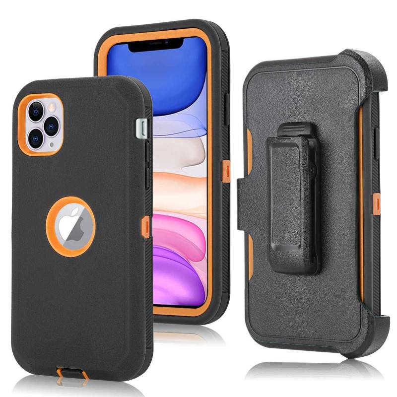 Tuff-Luv Armour-Tuff Rugged Case (With Removable belt Clip) for Apple iPhone 11 Pro (Black/Orange)