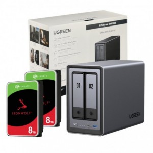 UGreen NASync DXP2800 2 Bay NAS with Seagate Ironwolf NAS 16TB SATA Hard Drive Bundle (2x 8TB)