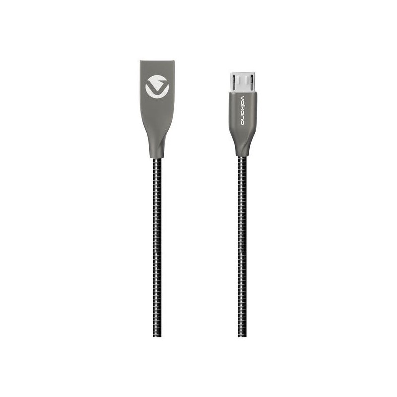 Volkano Iron Series Round Metallic Spring Micro USB Cable 1.2m - Black