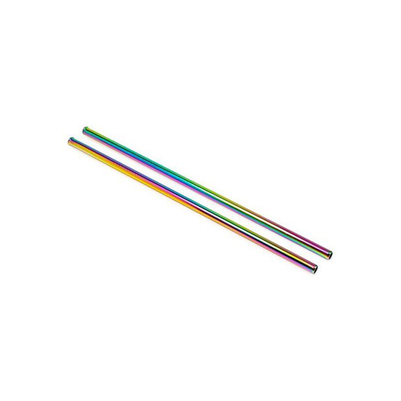 Gift Tribe Collective -  Stainless Steel Straws - Pack of 2 - Rainbow (6mm diametre / 215mm length)