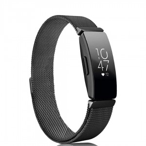 TUFF-LUV STAINLESS STEEL Magnetic Milanese Loop Strap for Fitbit Inspire-Black (Large)