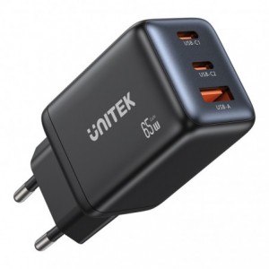 UNITEK P1130A Zeno 65W 3-Port GaN Wall Charger - 2x Type-C- 1x Type-A