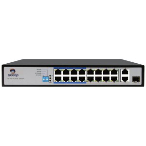 Scoop 16 Port Fast Ethernet AI PoE Switch 2GE/1SFP Uplink