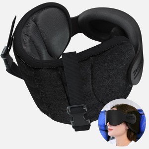 360° Stable Support Travel Pillow with 3D Eye Mask | Black