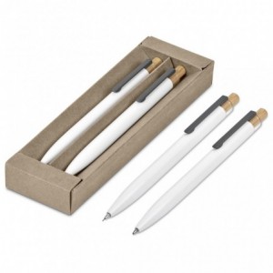 Okiyo Mimotu Recycled Aluminium Ball Pen &amp; Pencil Set - Solid White