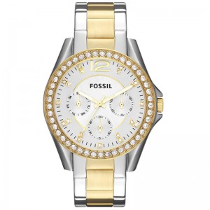 Fossil Women's Riley Quartz Stainless Steel Multifunction Glitz Watch - Two-Tone Silver/Gold