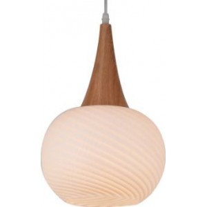 230VAC 60W 1XE27 Pendant Frosted Glass and Wood 210mm Diameter