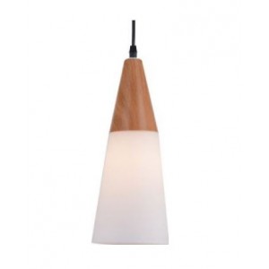 230VAC 60W 1xE27 Pendant Frosted Glass/Wood 130mm Dia