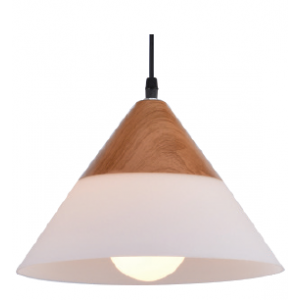 230VAC 60W 1XE27 Pendant Frosted GLASS/WOOD 265MM Dia.
