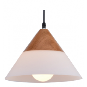230VAC 60W E27 Pendant Frosted Glass and Wood 265mm