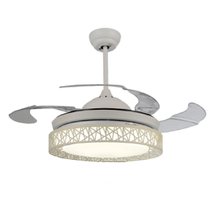 230VAC 60W Ceiling Fan with Retractable Blades and 48W LED - White