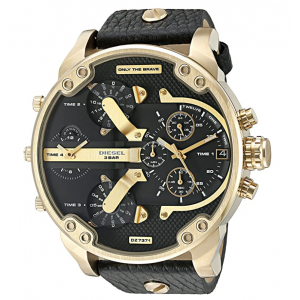Diesel Men's Mr Daddy 2.0 Stainless Steel and Leather Chronograph Quartz Watch - Black Leather/Gold