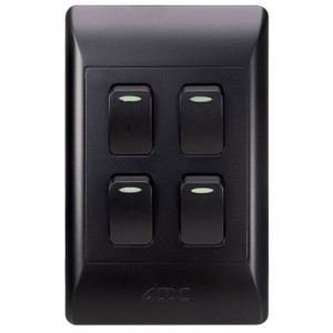 4-Lever 1-Way Switch 2x4 with Black Cover Plate