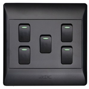 5-Lever 1-Way Switch 4x4 with Black Cover Plate