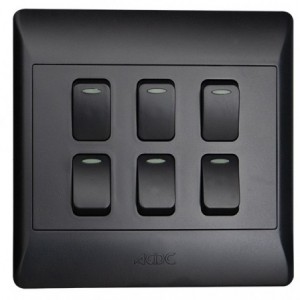 6-Lever 1-Way Switch 4x4 with Black Cover Plate