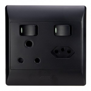 1x16A + 1 Euro Switched Socket Outlet 4x4 with Black Cover Plate
