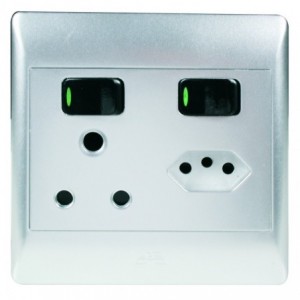 1x16A + 1 Euro Switched Socket Outlet 4x4 with Silver Cover Plate