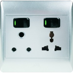 1x16A + 10A Multi Socket Outlet 4x4 with Silver Cover