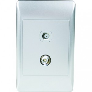 TV and Satellite Socket Outlet 2x4 with Silver Cover