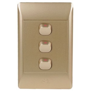 3-Lever 1-Way Switch 2x4 with Champagne Cover Plate