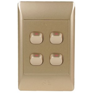 4-Lever 1-Way Switch 2X4 with Champagne Cover Plate
