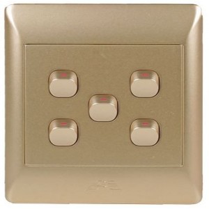 5-Lever 1-Way Switch 4x4 with Champagne Cover Plate