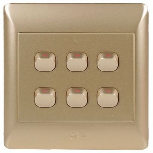 6-Lever 1-Way Switch 4X4 with Champagne Cover Plate