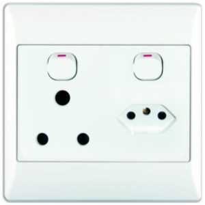 1x16A + 1 Euro Switched Socket Outlet 4x4 with White Cover Plate