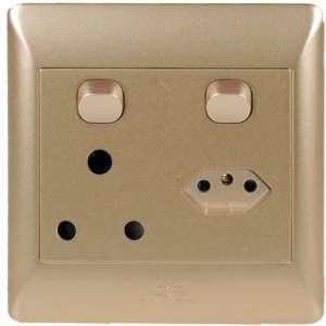 1x16A and 1 Euro Switched Socket Outlet with 4x4 Champagne Cover Plate