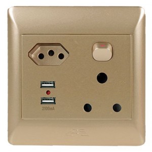 1x16A + 1 Euro + 2 USB Socket Outlet 4x4 Champagne Cover Plate