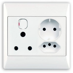 16A SA- N-TYPE and Schuko Switched Socket with White Cover Plate