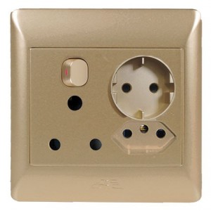 16A SA and N-Type and Schuko Switched Socket in Champagne